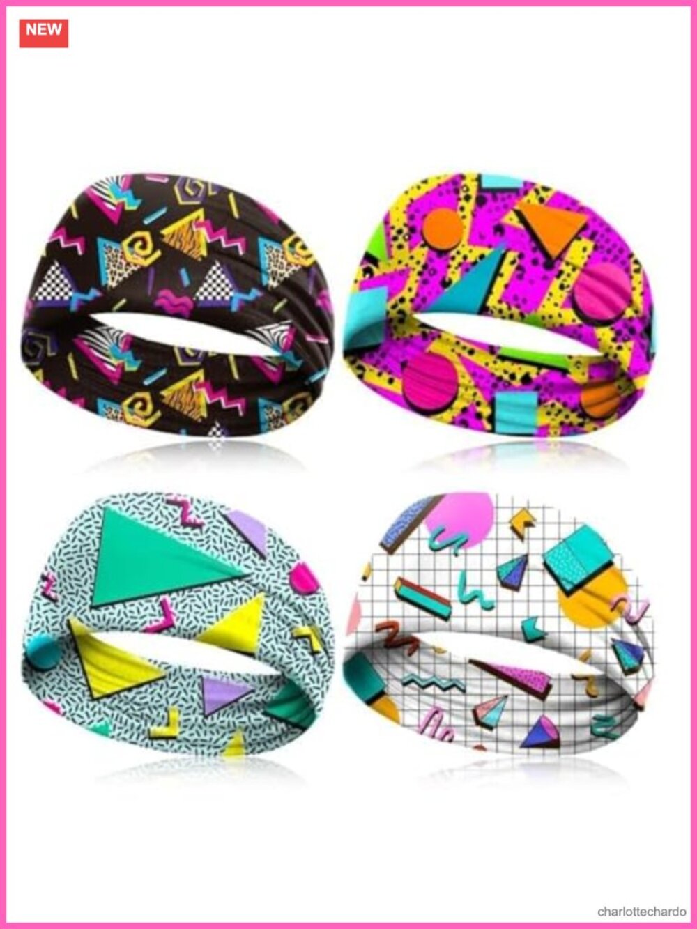 4 Pack Retro 80s 90s Neon Headbands Polyester Sweatbands Athletic Elastic